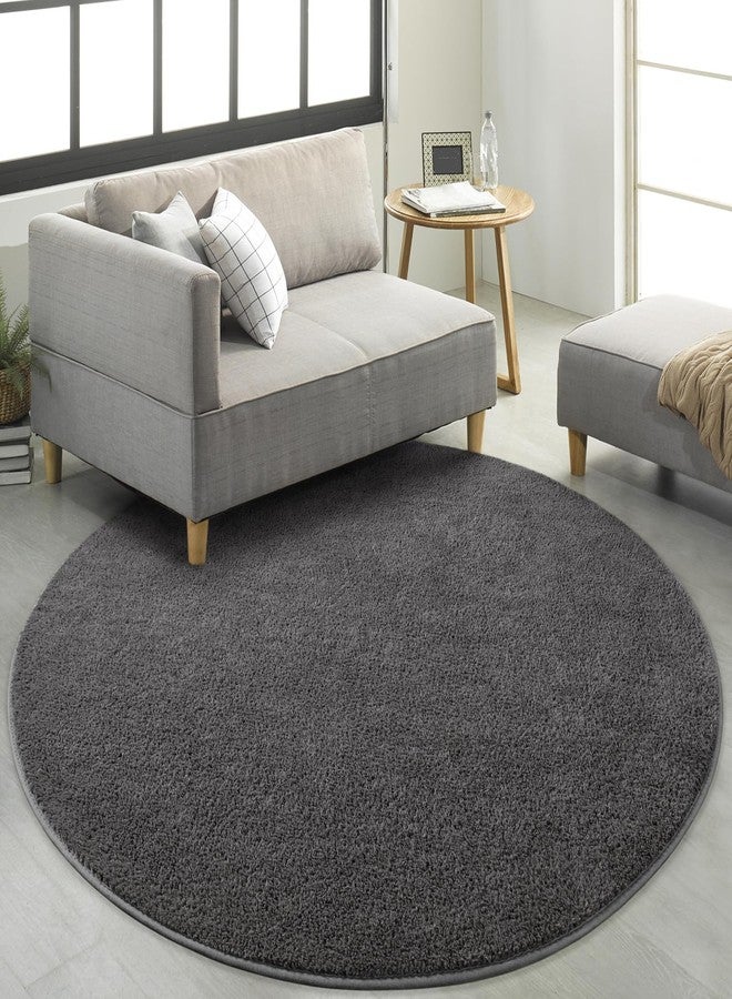 FlyDOIT Round Area Rugs for Bedroom Living Room, 4x4 Dark Grey Super Soft Comfy Thickened Memory-Foam Indoor Circle Carpet, Modern Aesthetic Minimalist Carpet for Boys Girls Adults Nursery Home Décor - Image 5